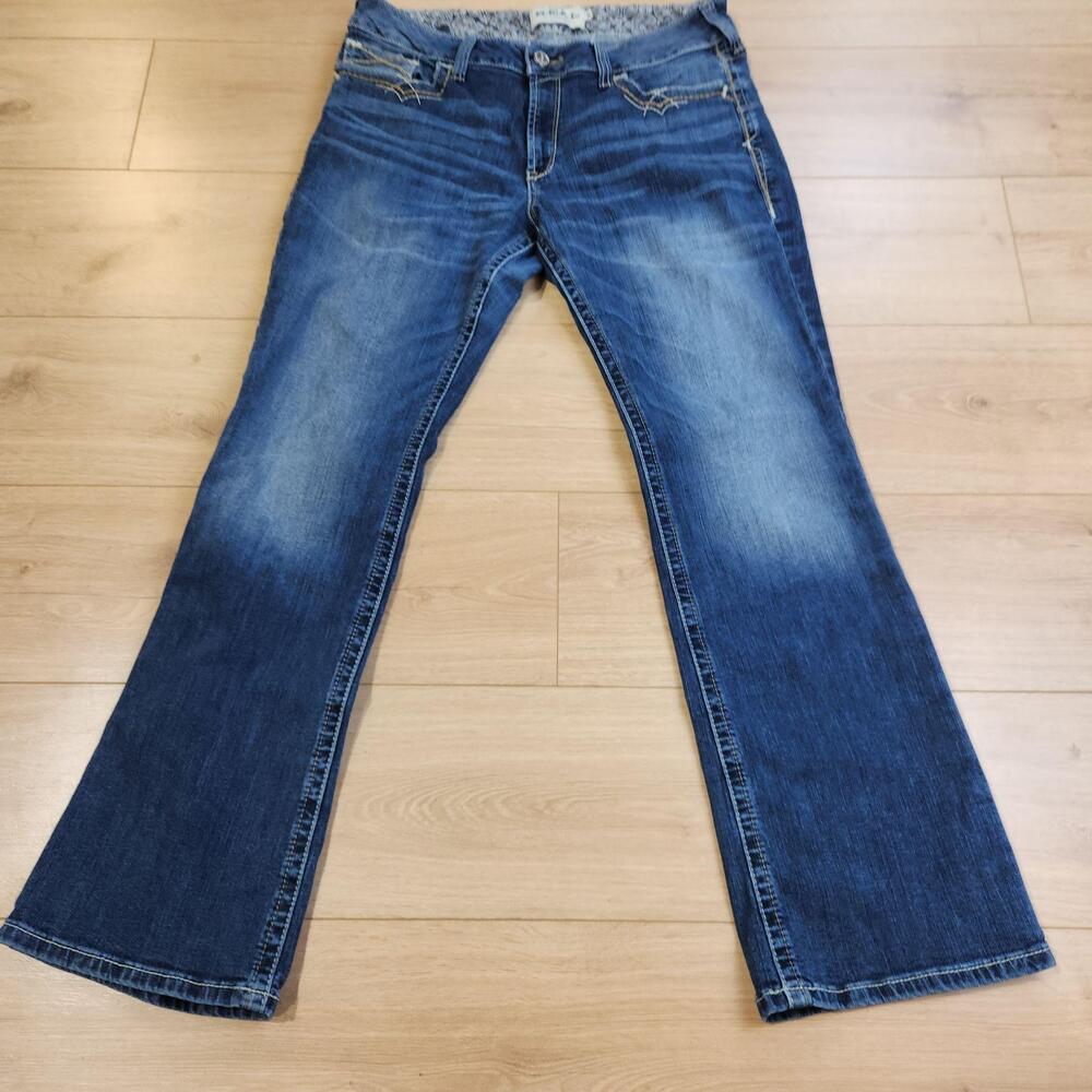 Ariat REAL Denim Jeans Womens 34R Medium Wash Blue Mid Rise Bootcut Western